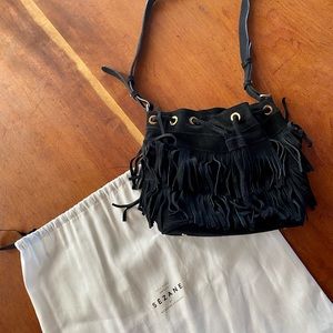SEZANE fringe “folk bag”! Black suede💫Never been used✨with dust bag!!